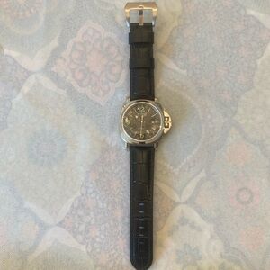 NEW PARNIS MARINA MILITARE GMT STAINLESS STEEL AUTOMATIC WATCH - LEATHER STRAP